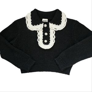 ODTD New York classy retro style Black white round collar knit sweater cropped S
